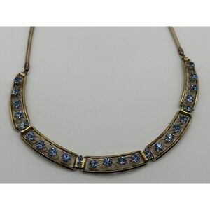 Vintage Krementz Gold Tone Necklace Blue Rhinestone Choker